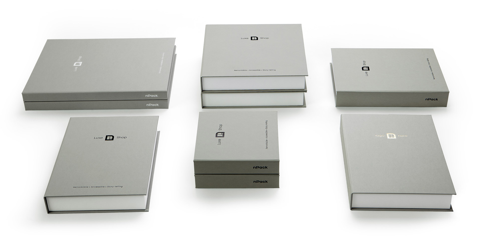 Branded presentation boxes in Colorplan Real Grey Buckram embossing