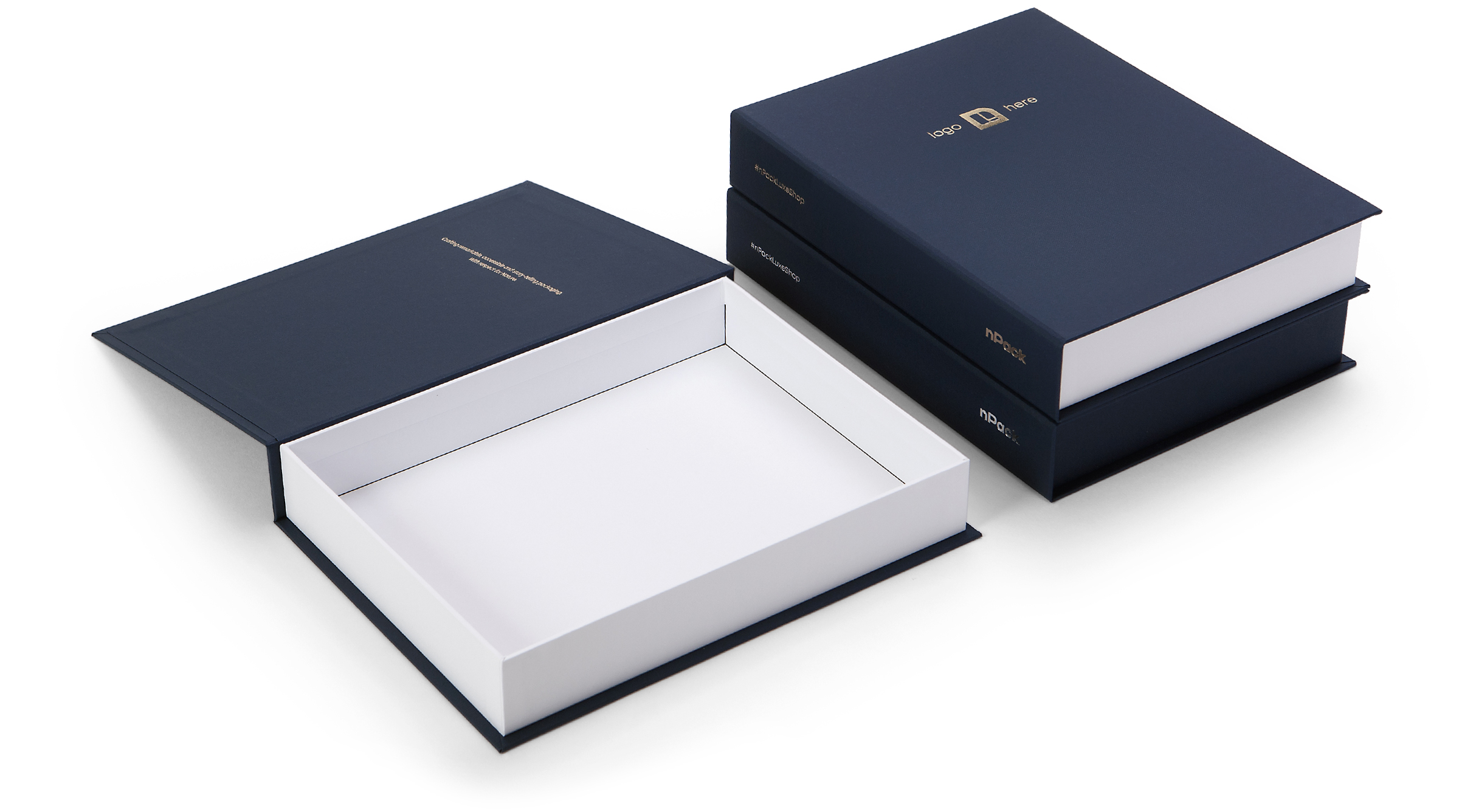 Handmade luxury rigid box with magnetic closure Colorplan Imperial Blue Buckram Handmade luxury rigid box with magnetic closure, made with Colorplan Imperial Blue, Buckram embossing, customizable hot foil branding, European manufacturer