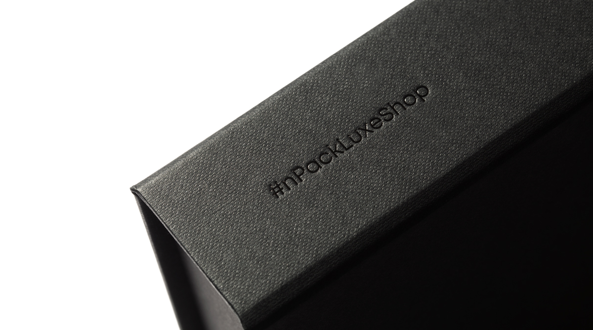 Luxury magnetic box Colorplan Ebony buckram black hot foil logo