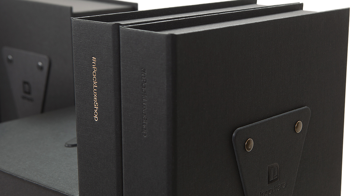 Colorplan Ebony Silkweave nameplate rivets black hot foil Colorplan Ebony Silkweave nameplate rivets black hot foil