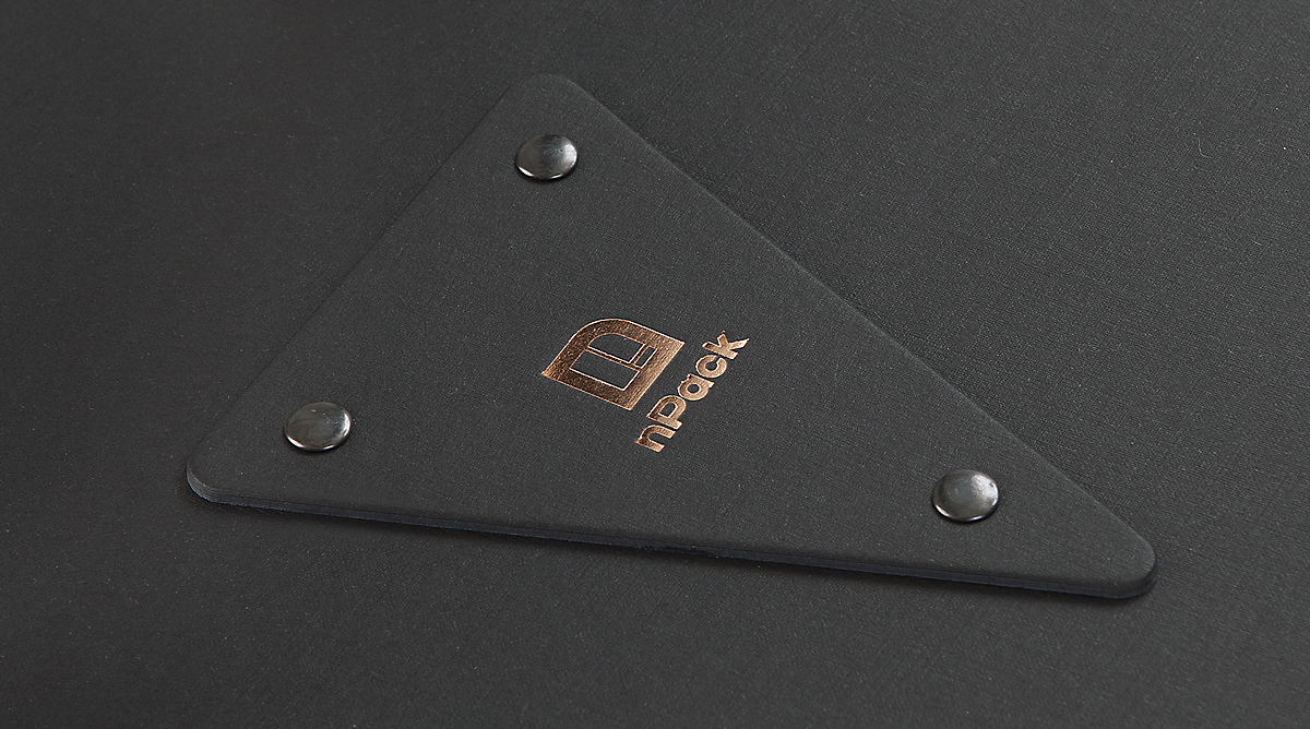 Colorplan Ebony Silkweave nameplate rivets copper hot foil Colorplan Ebony Silkweave nameplate rivets copper hot foil