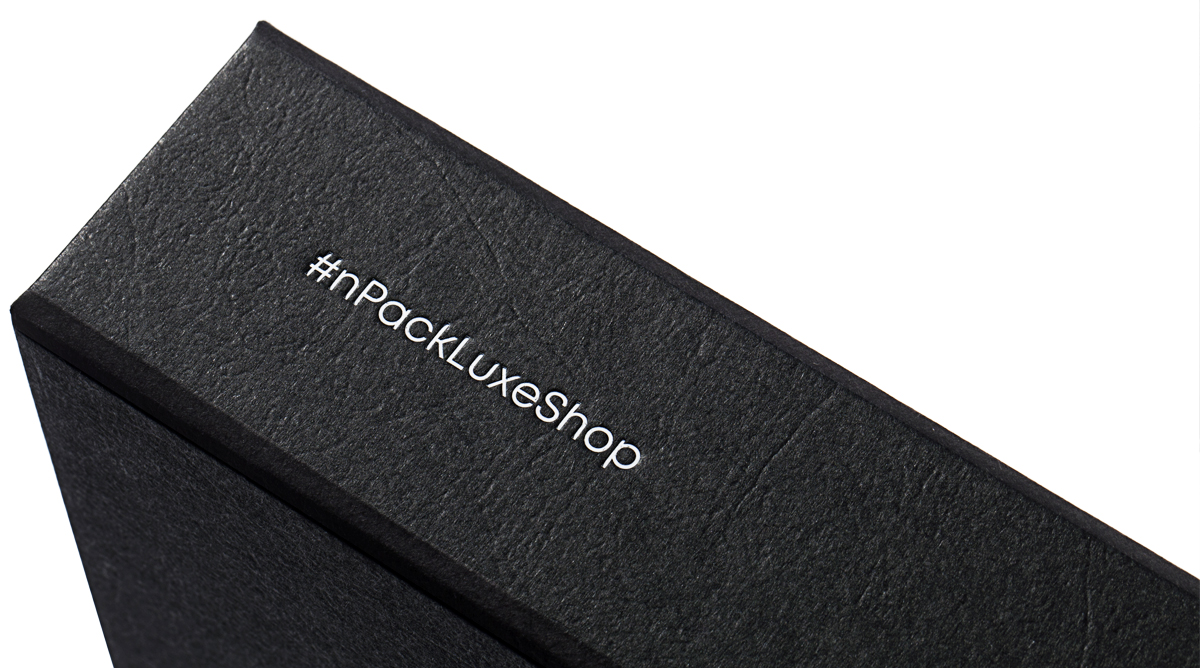 Colorplan Ebony black leather luxury box white foil