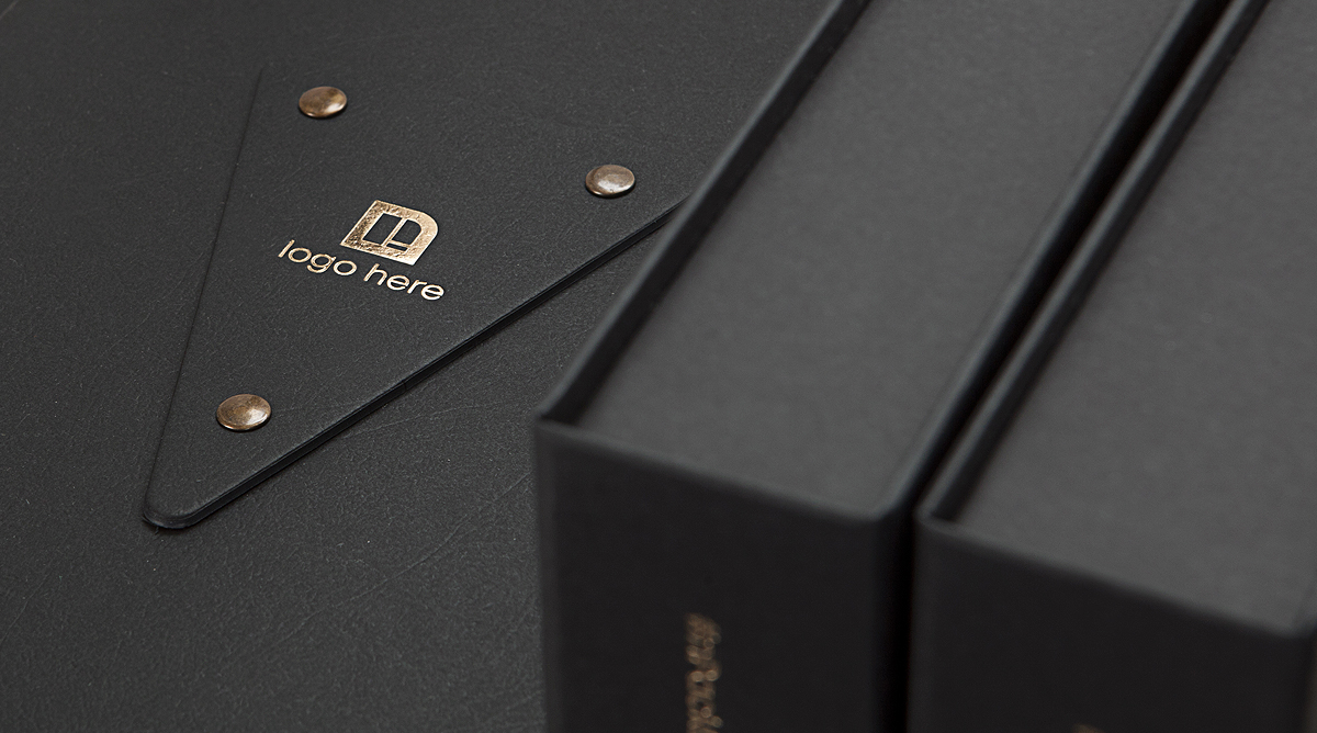 Colorplan Ebony leather gold logo black luxury box with magnets Colorplan Ebony leather gold logo black luxury box with magnets