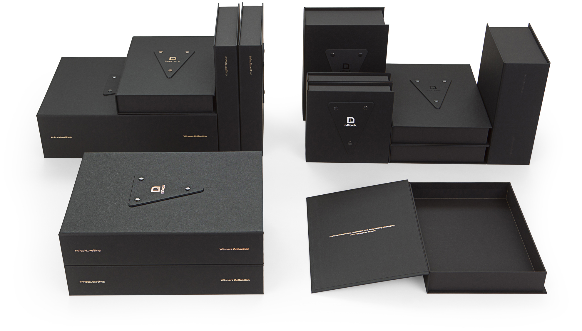 box in Colorplan Ebony Leather structured paper with foil blocked logo new 2