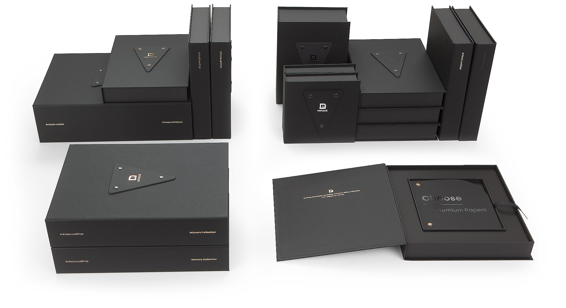 black rigid box with interior tray