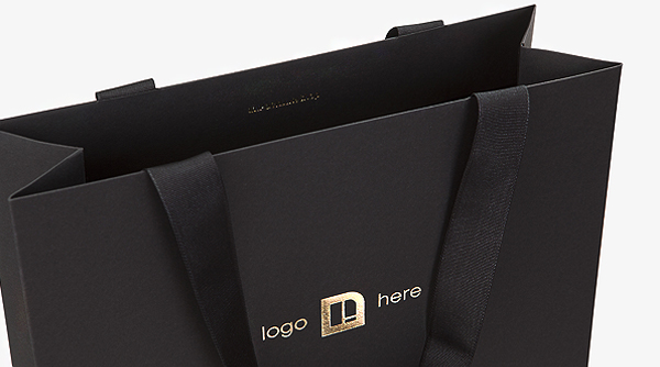 luxury black paper bag with ribbon handle thumbnail
