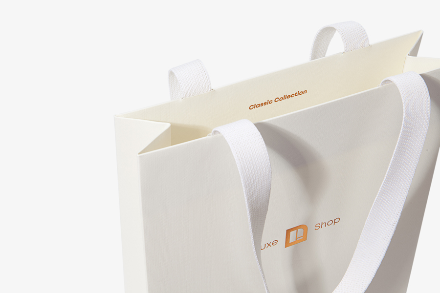 Medium White Paper Bags Gold Ribbon Handles