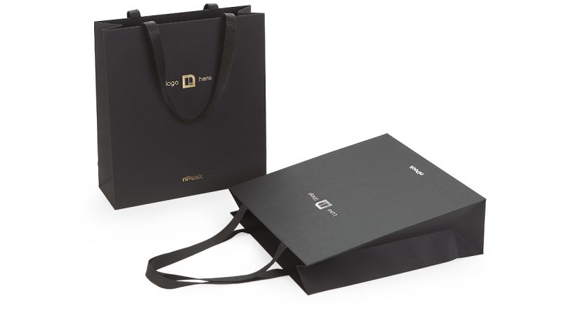 recyced paper luxury bag black recyclable ribbon handles