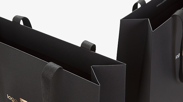 recyclable luxury paper bag black paper ribbon handles