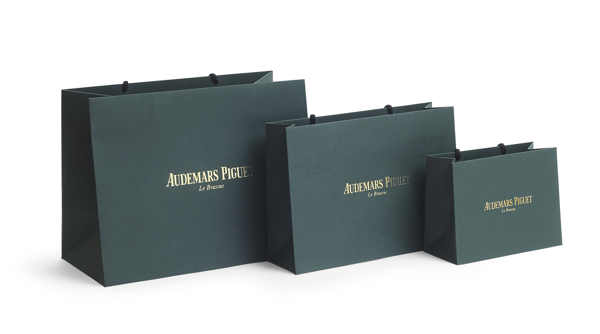exclusive luxury retail bags made from custom-coloured paper for Audemars Piguet watches