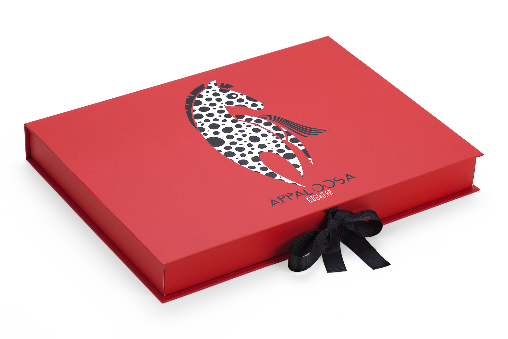 branded and laminated luxury apparel retail box with ribbons Appaloosa