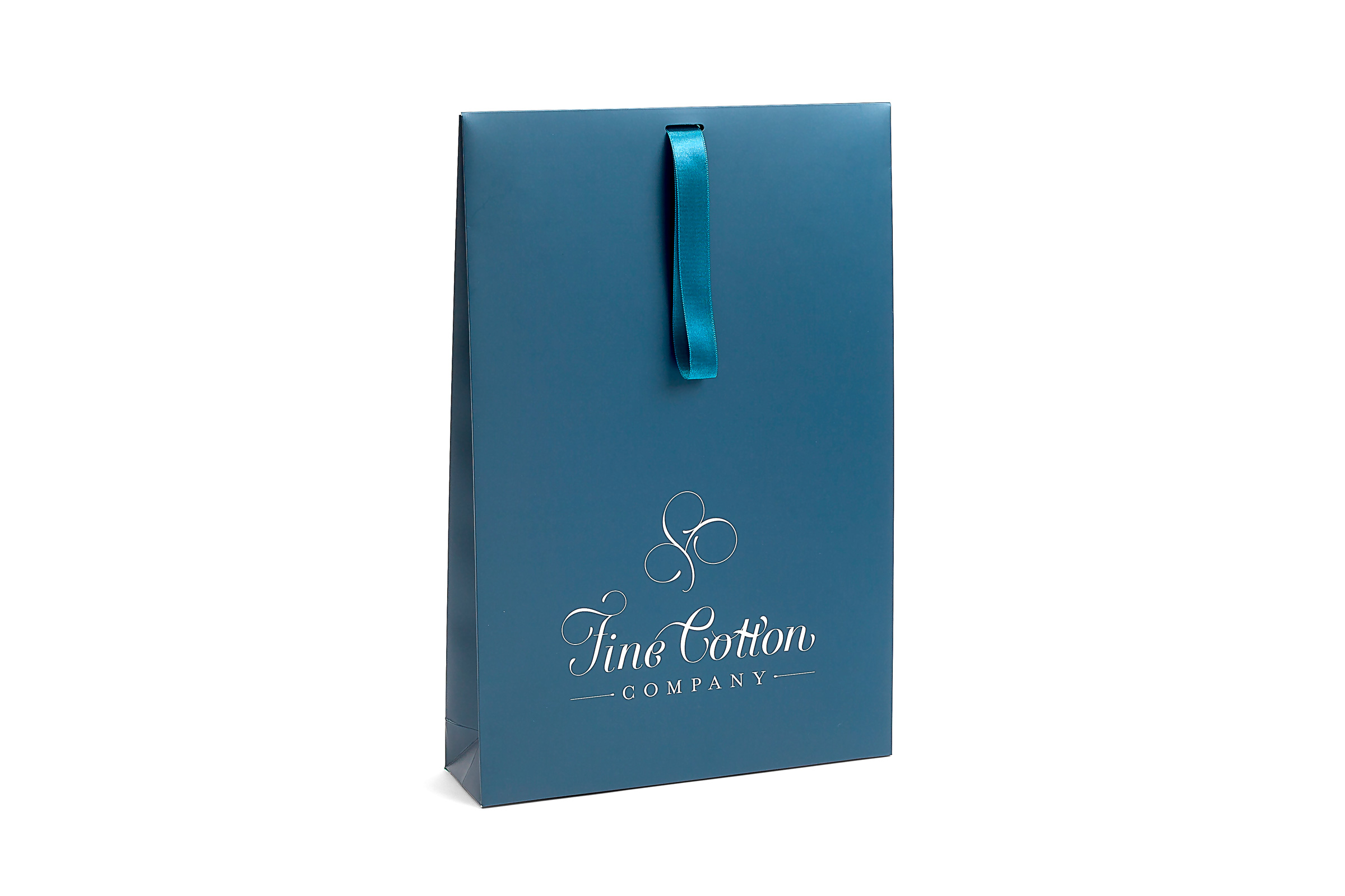 matt laminated luxury paper bag with flap and ribbon for garments and gifts